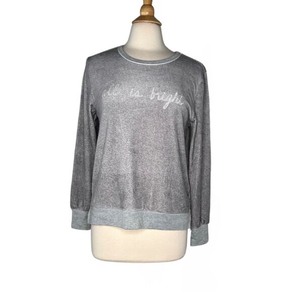 Kate Spade All is Bright Gray Embroidered Sweatshirt Super Soft Pullover Sweater - Picture 1 of 9